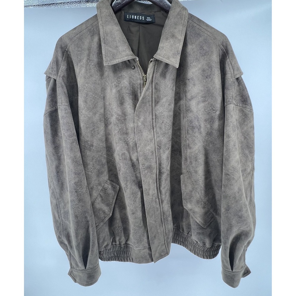 Lioness Faux Suede Bomber Jacket XXL Brown Grey Oversized Full Zip Australia